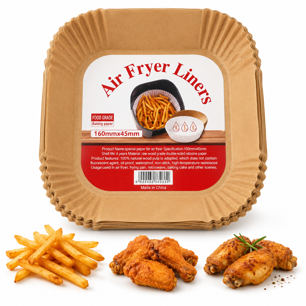 NIRAVE Air Fryer Paper Liners 100 Pcs | 160mm × 45mm